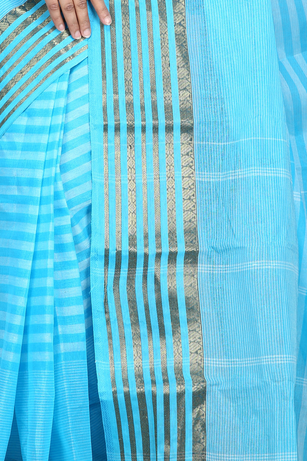 Blue Pure Cotton Zori Border Tant Saree (1874)